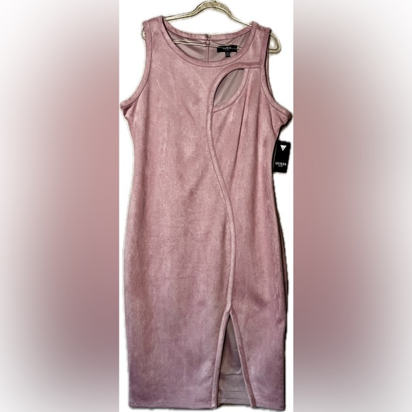 Size 16 Guess Faux Suede Sleeveless Midi Dress w/ Slit in Light Mauve - Picture 4 of 7